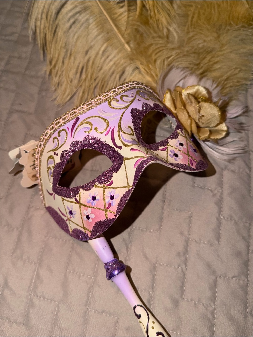 Authentic Handmade Purple Pink Cream colored
Venetian Masquerade Party Mask